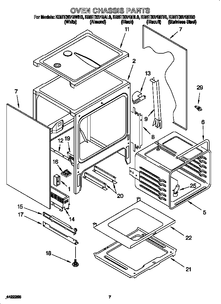 KitchenAid KGST307GWH0 oven chassis diagram