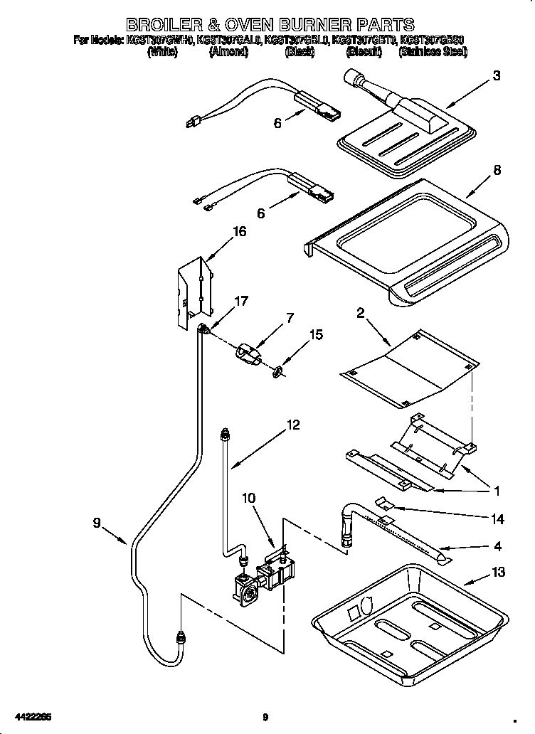 KitchenAid KGST307GWH0 broiler and oven burner diagram