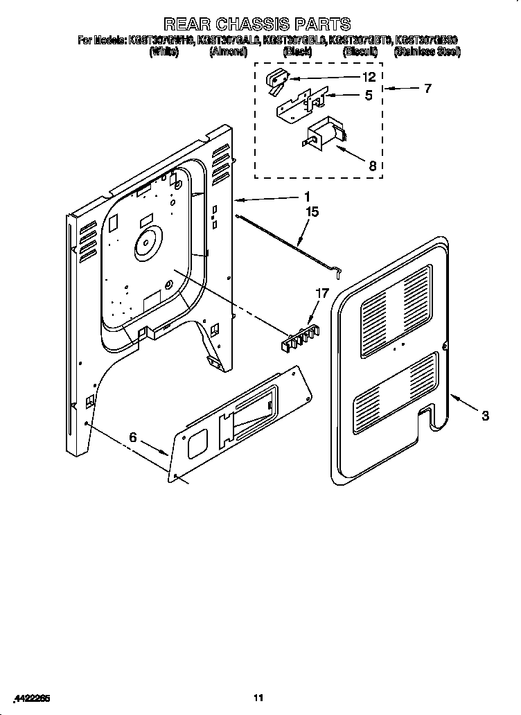 KitchenAid KGST307GWH0 rear chassis diagram