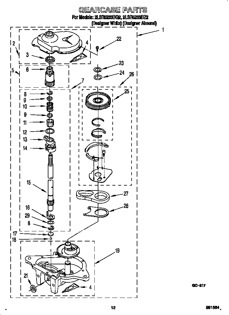Whirlpool 2LSR5233BQ2 gearcase diagram