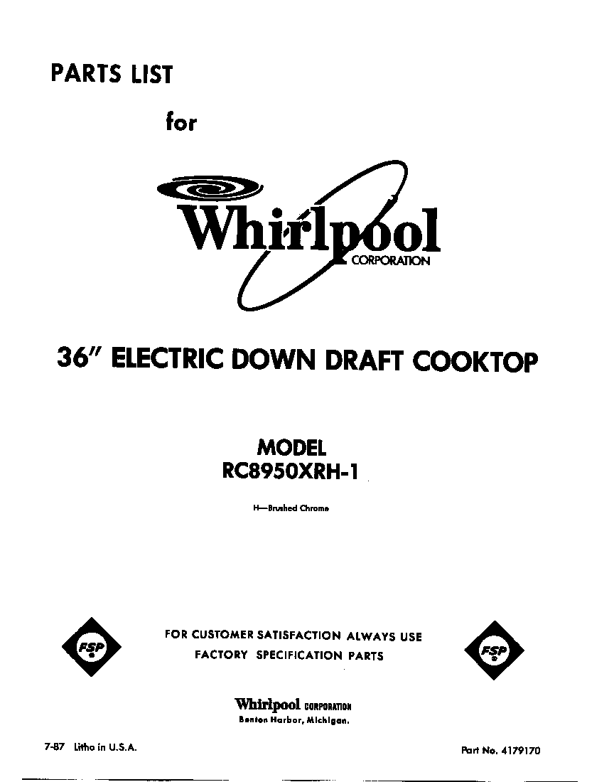 Whirlpool RC8950XRH1 front cover diagram
