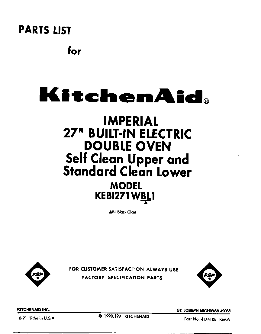 KitchenAid KEBI271WBL1 front cover diagram