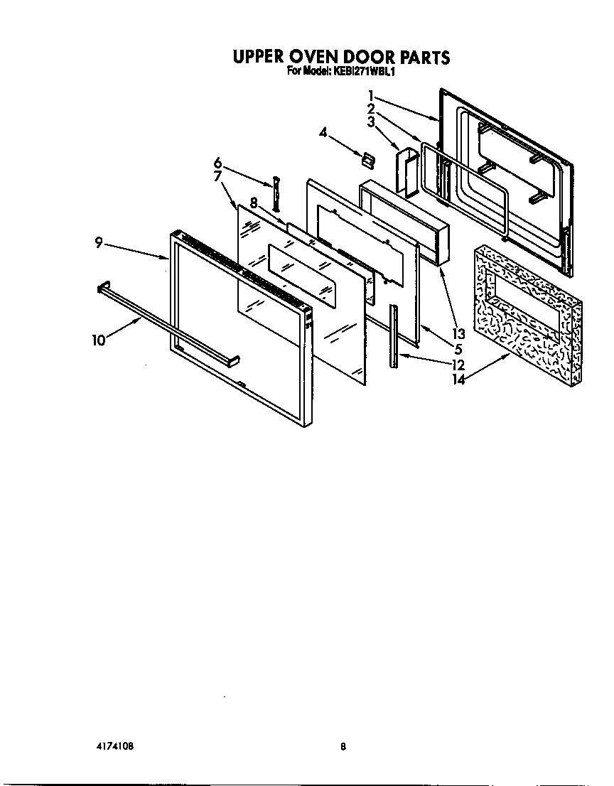 KitchenAid KEBI271WBL1 upper oven door diagram