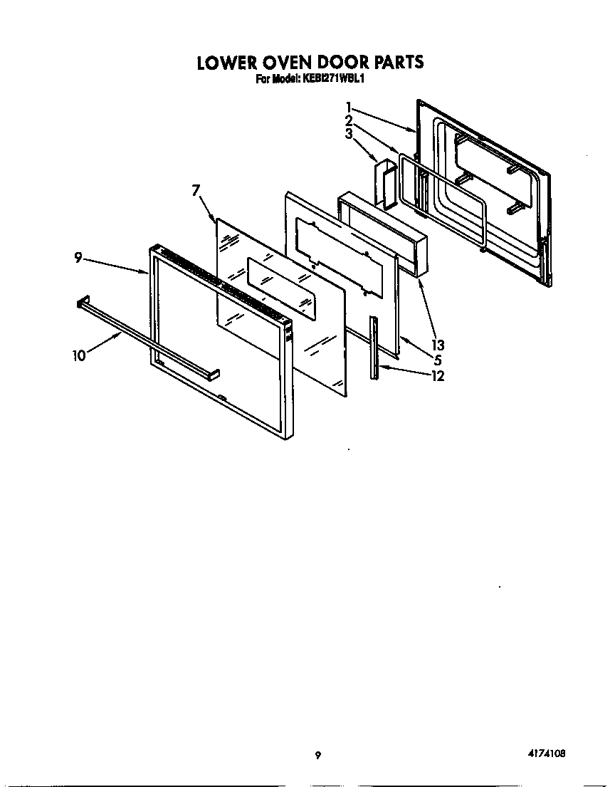 KitchenAid KEBI271WBL1 lower oven door diagram