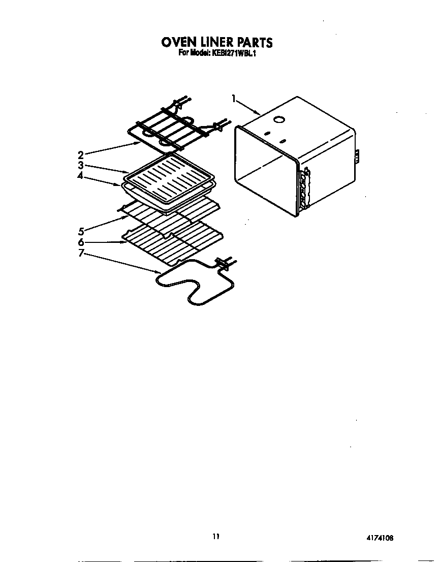 KitchenAid KEBI271WBL1 oven liner diagram