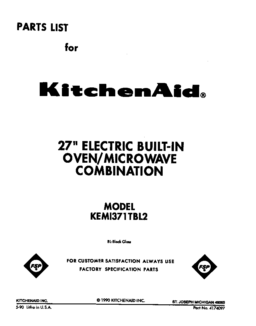 KitchenAid KEMI371TBL2 front cover diagram