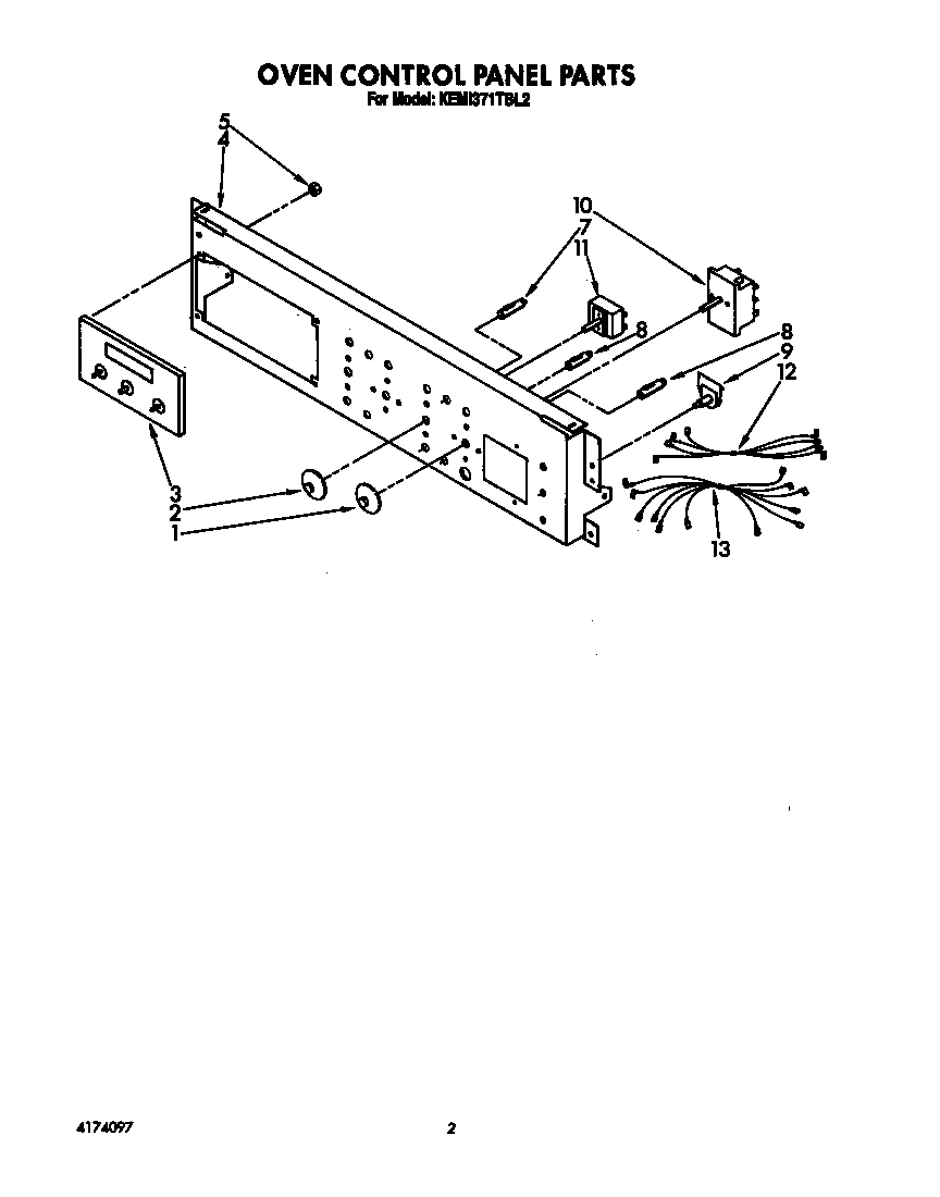 KitchenAid KEMI371TBL2 oven control panel diagram