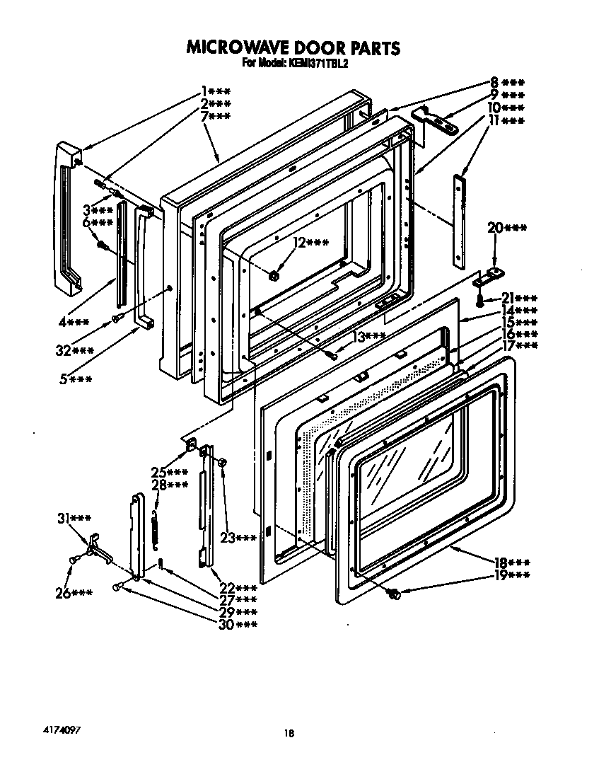 KitchenAid KEMI371TBL2 microwave door diagram