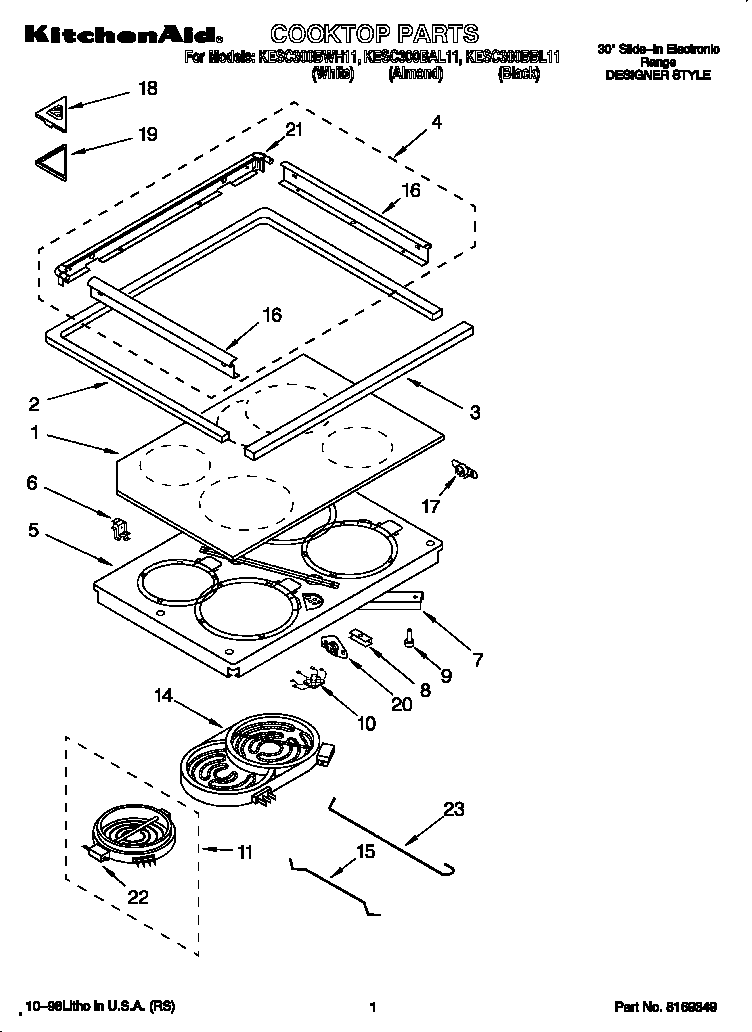 KitchenAid KESC300BWH11 cooktop diagram