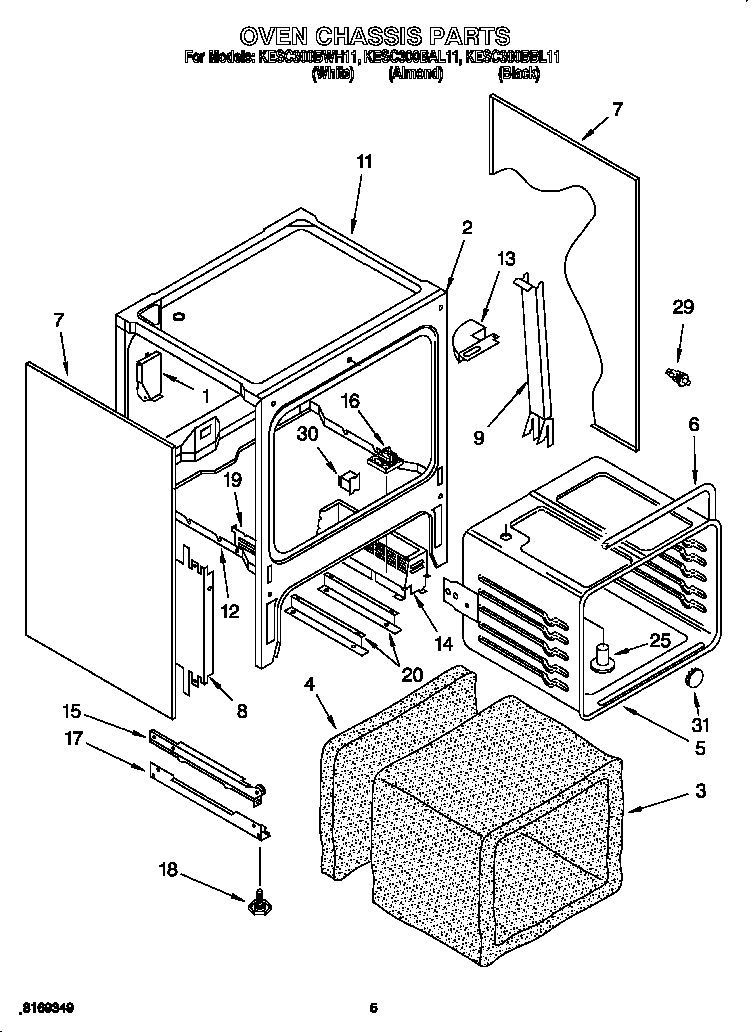 KitchenAid KESC300BWH11 oven chassis diagram