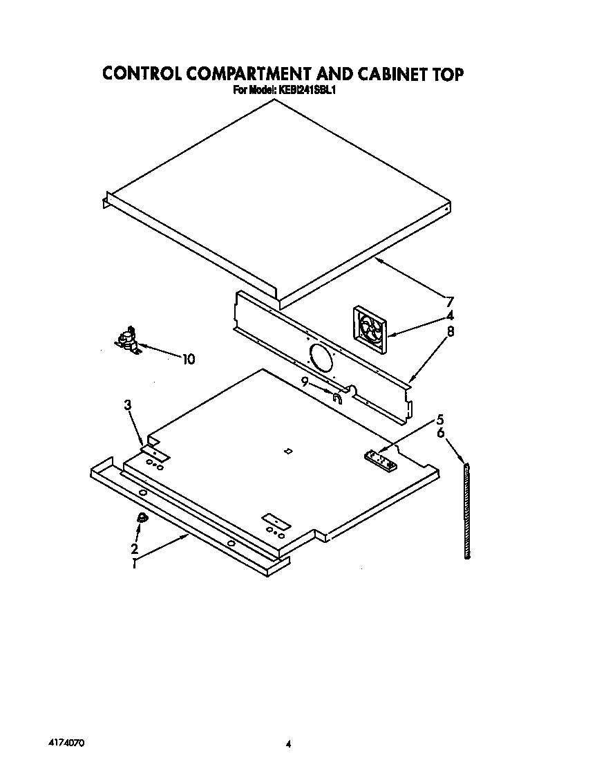 KitchenAid KEBI241SBL1 control compartment and cabinet top diagram