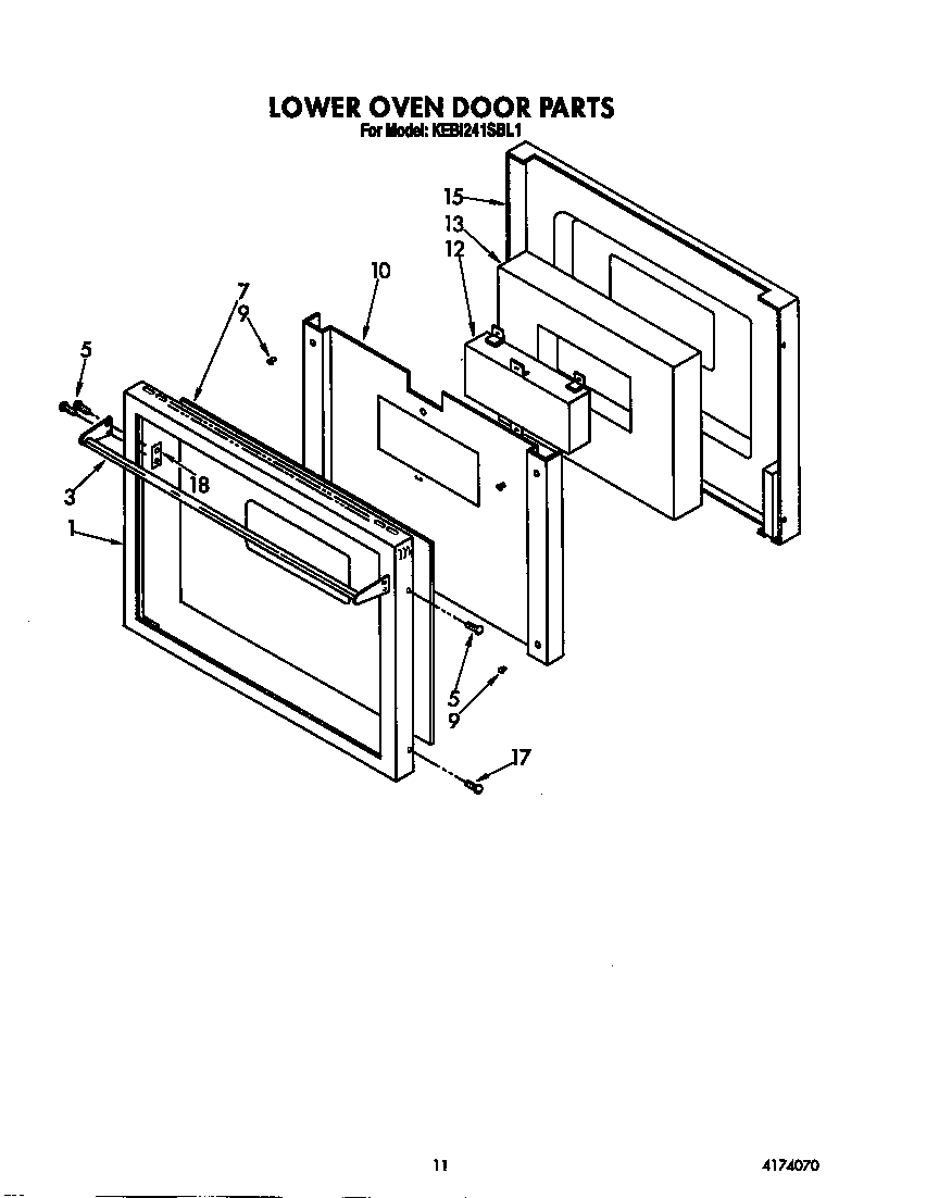 KitchenAid KEBI241SBL1 lower oven door diagram