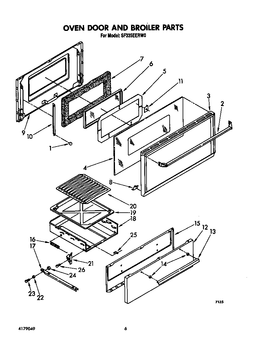 Whirlpool SF335EERW0 oven door and broiler diagram
