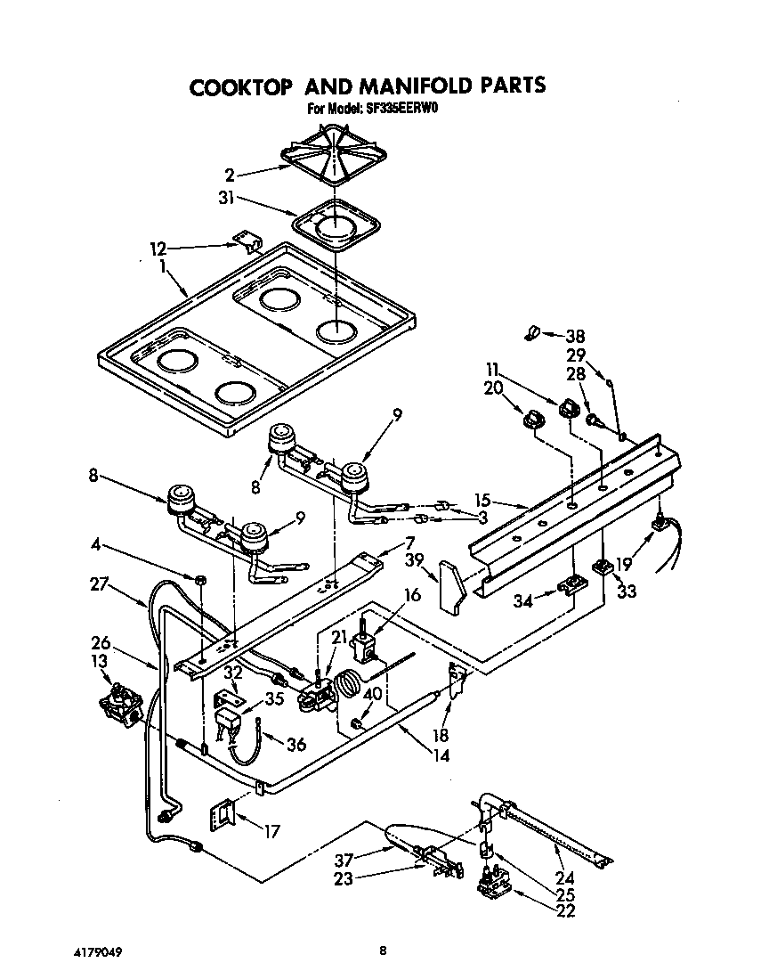 Whirlpool SF335EERW0 cooktop and manifold diagram