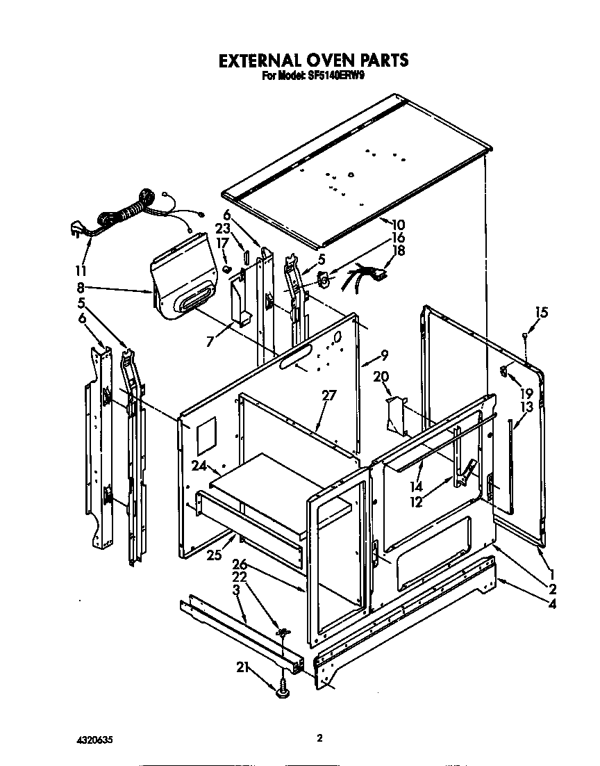 Whirlpool SF5140ERW9 external oven diagram