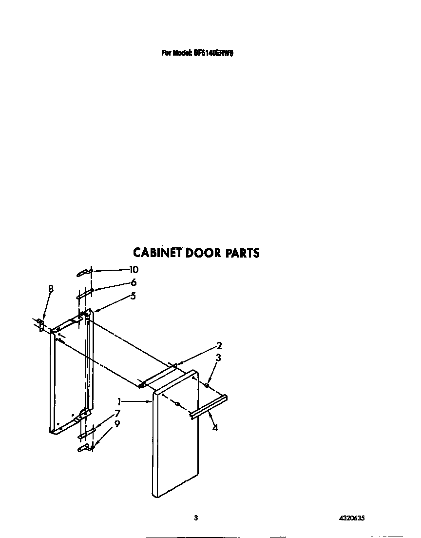Whirlpool SF5140ERW9 cabinet door diagram