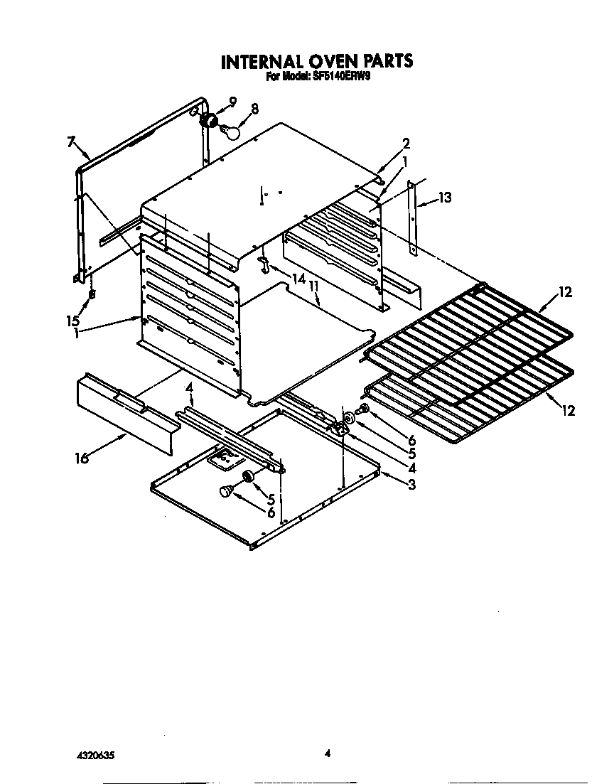 Whirlpool SF5140ERW9 internal oven diagram