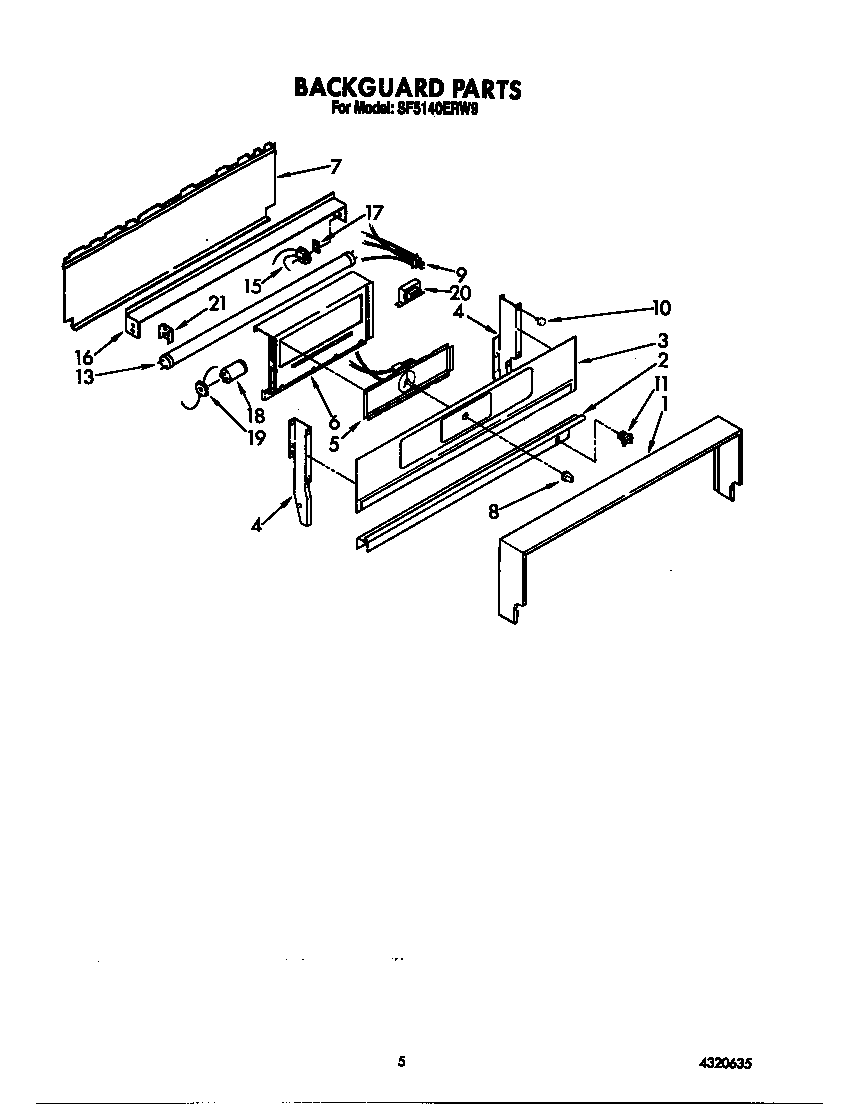 Whirlpool SF5140ERW9 backguard diagram