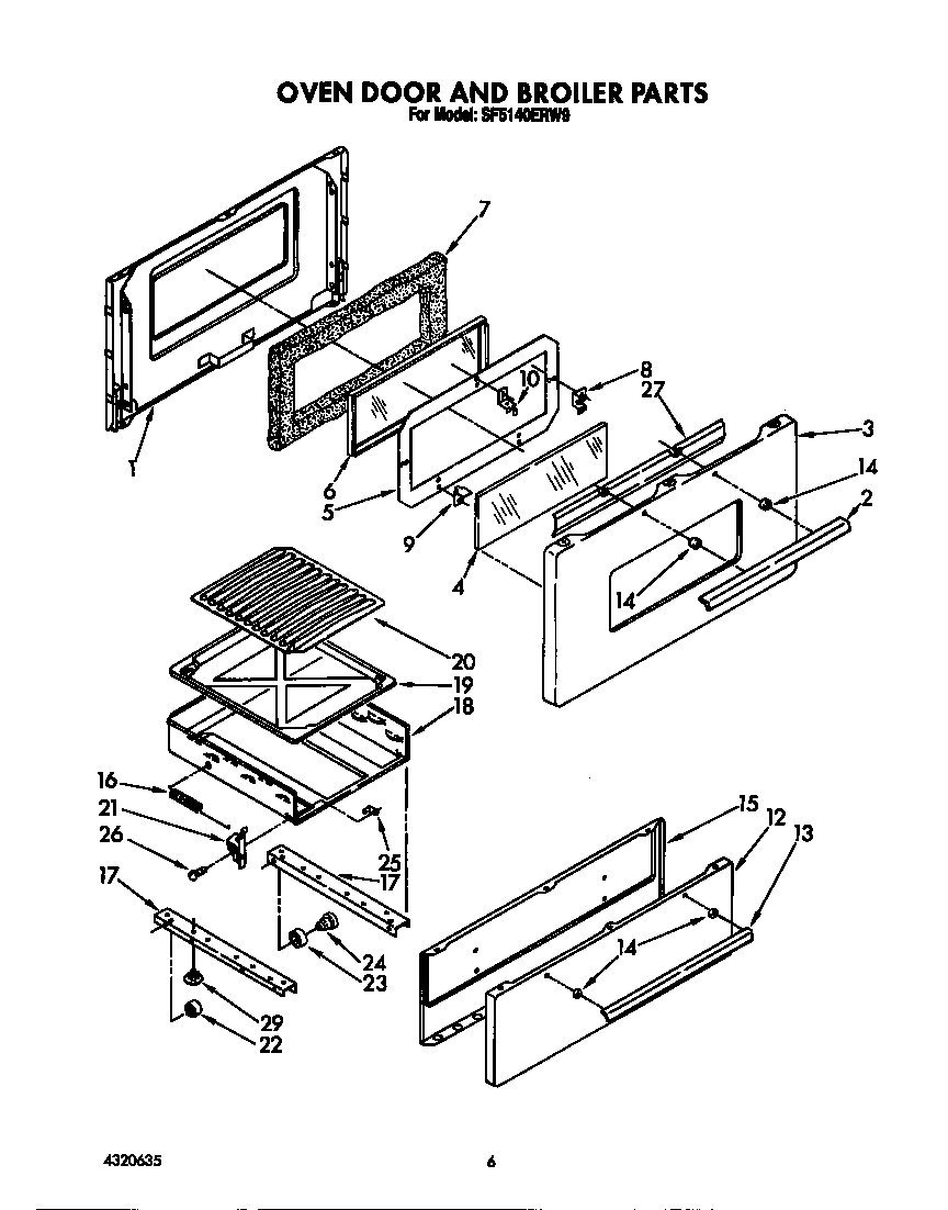 Whirlpool SF5140ERW9 oven door and broiler diagram