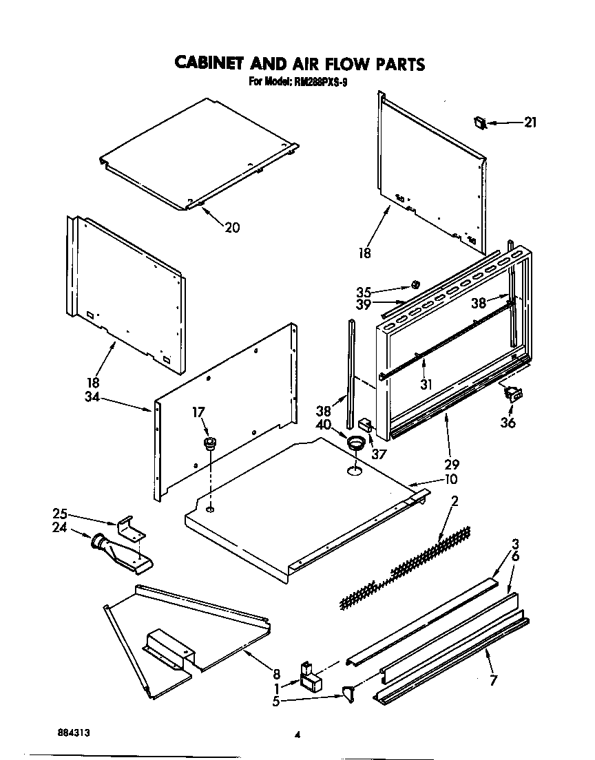 Whirlpool RM288PXS9 cabinet and airflow diagram
