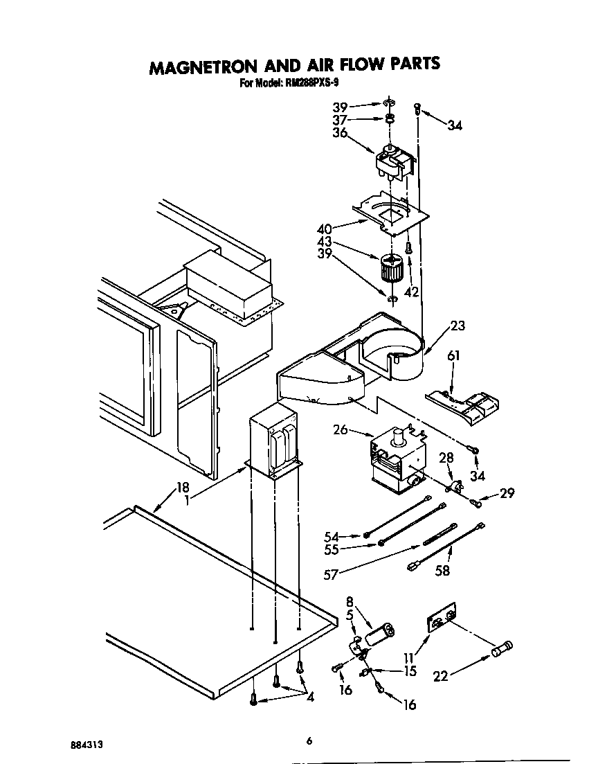 Whirlpool RM288PXS9 magnetron and airflow diagram