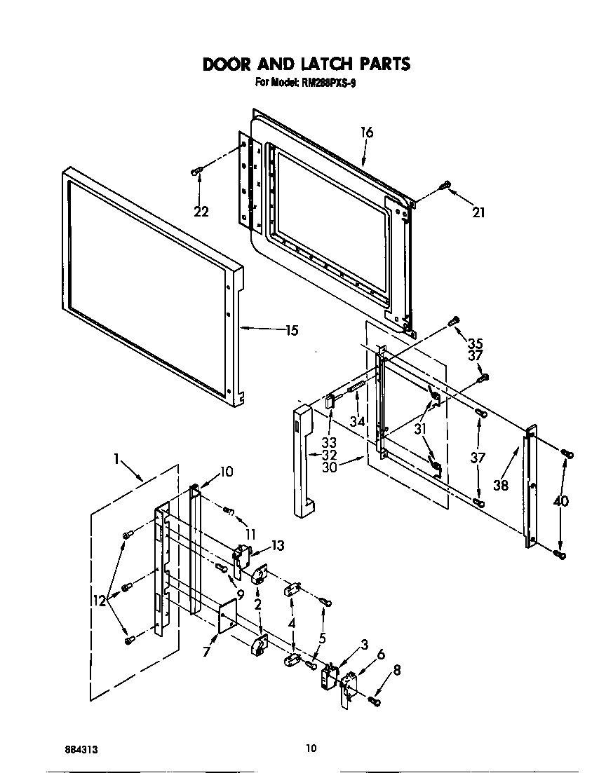 Whirlpool RM288PXS9 door and latch diagram