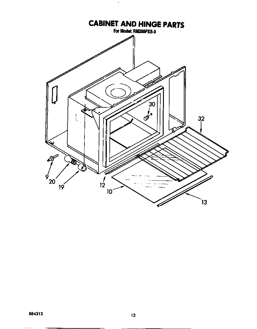 Whirlpool RM288PXS9 cabinet and hinge diagram