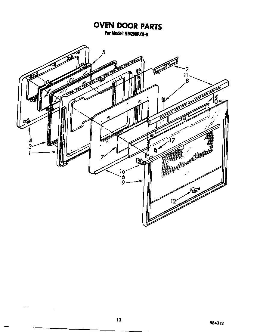 Whirlpool RM288PXS9 oven door diagram