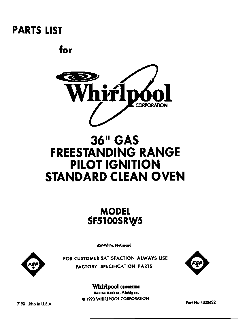Whirlpool SF5100SRW5 front cover diagram