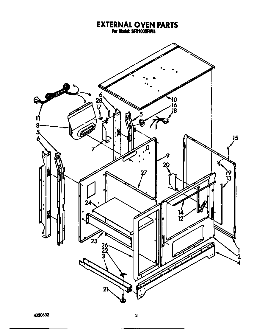 Whirlpool SF5100SRW5 external oven diagram