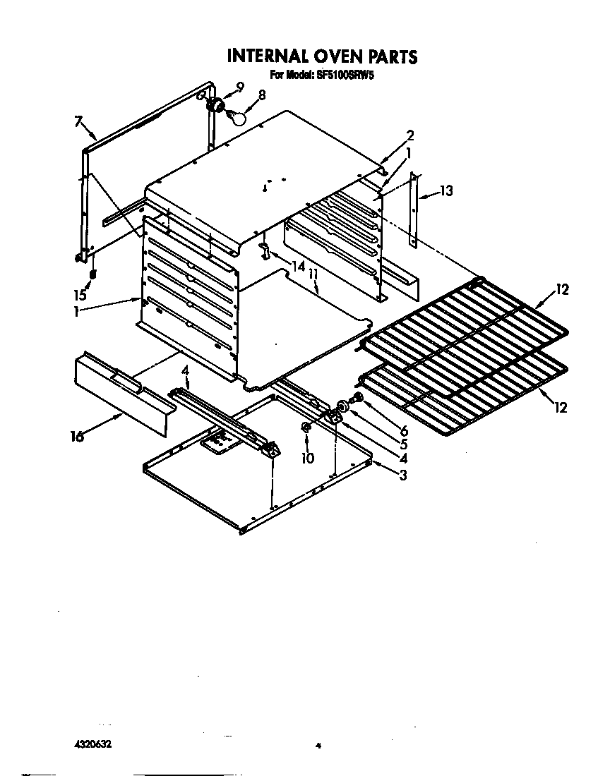 Whirlpool SF5100SRW5 internal oven diagram