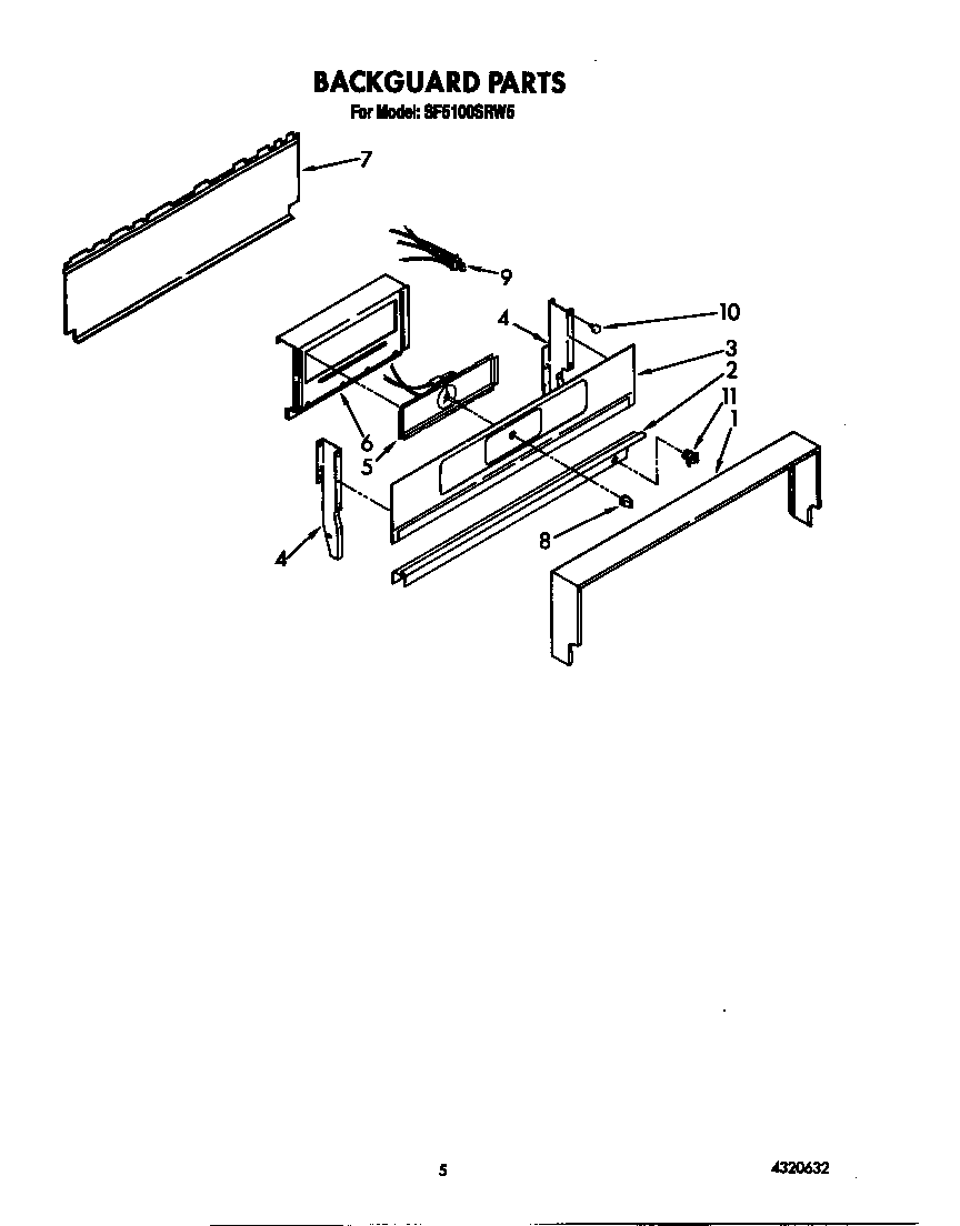 Whirlpool SF5100SRW5 backguard diagram