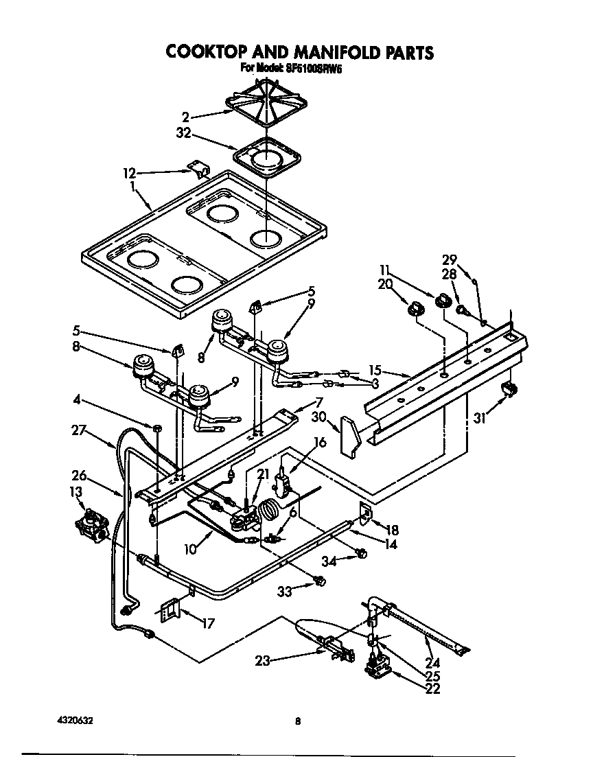 Whirlpool SF5100SRW5 cooktop and manifold diagram