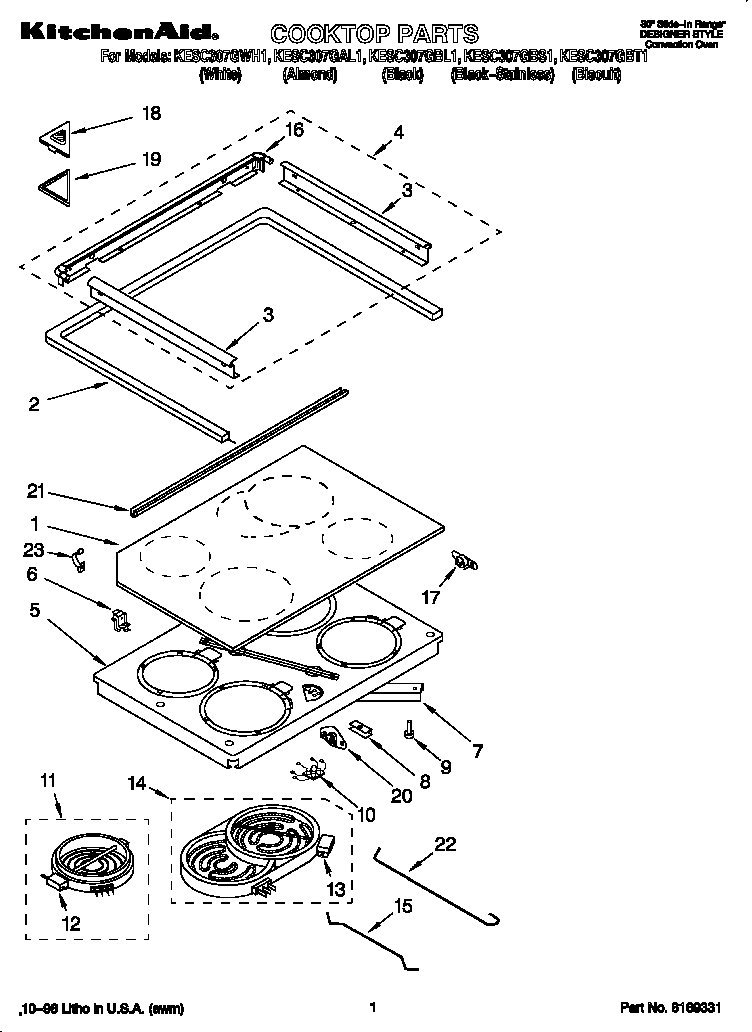 KitchenAid KESC307GBL1 cooktop diagram