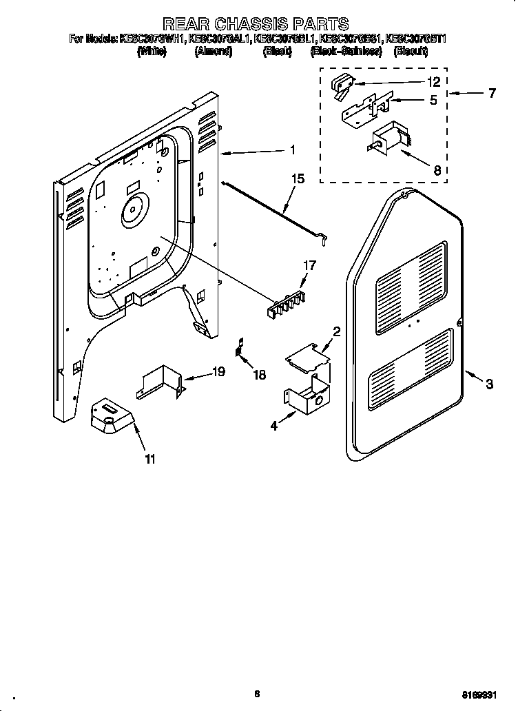 KitchenAid KESC307GBL1 rear chassis diagram