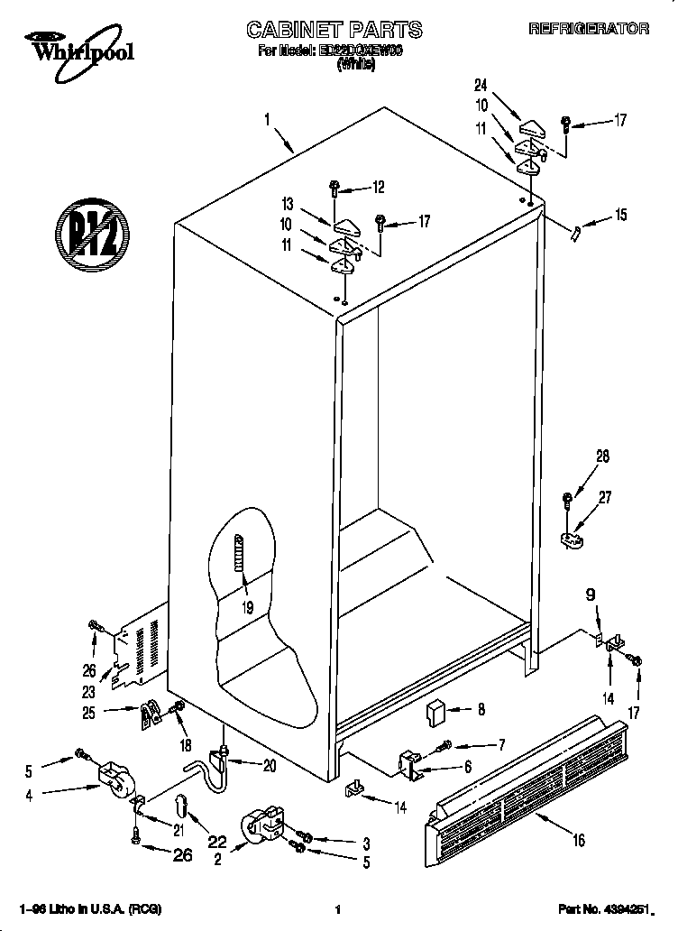 Whirlpool ED22DQXEW00 cabinet diagram