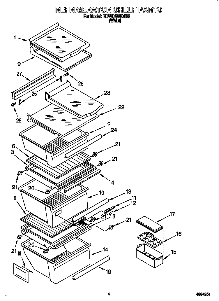Whirlpool ED22DQXEW00 shelves diagram