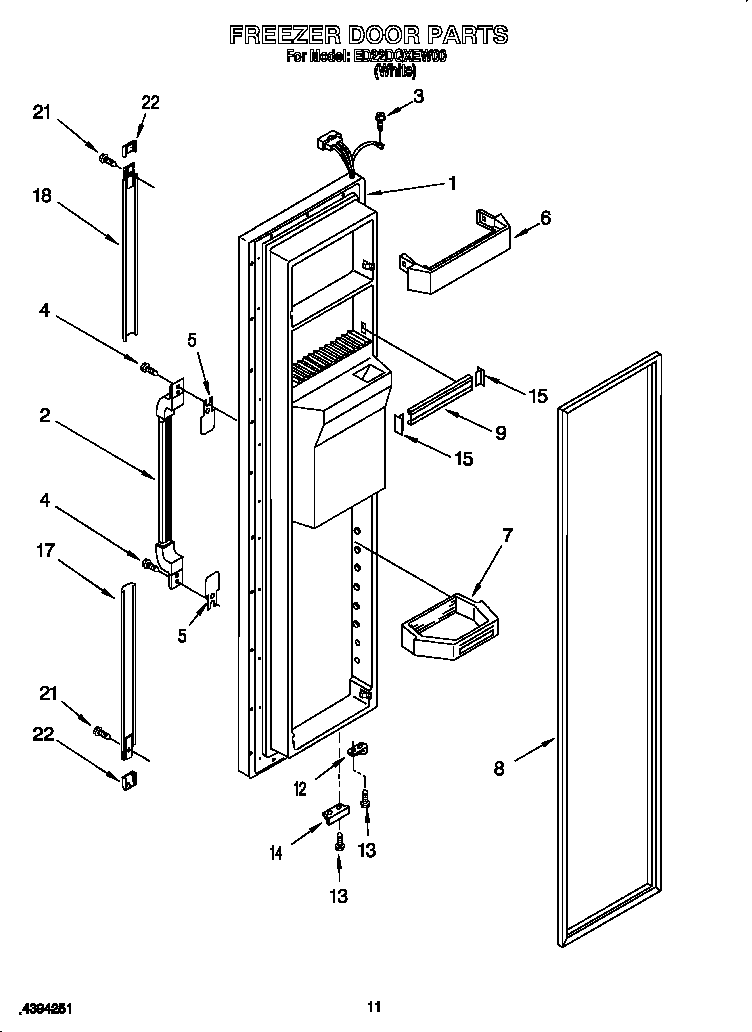 Whirlpool ED22DQXEW00 freezer door diagram