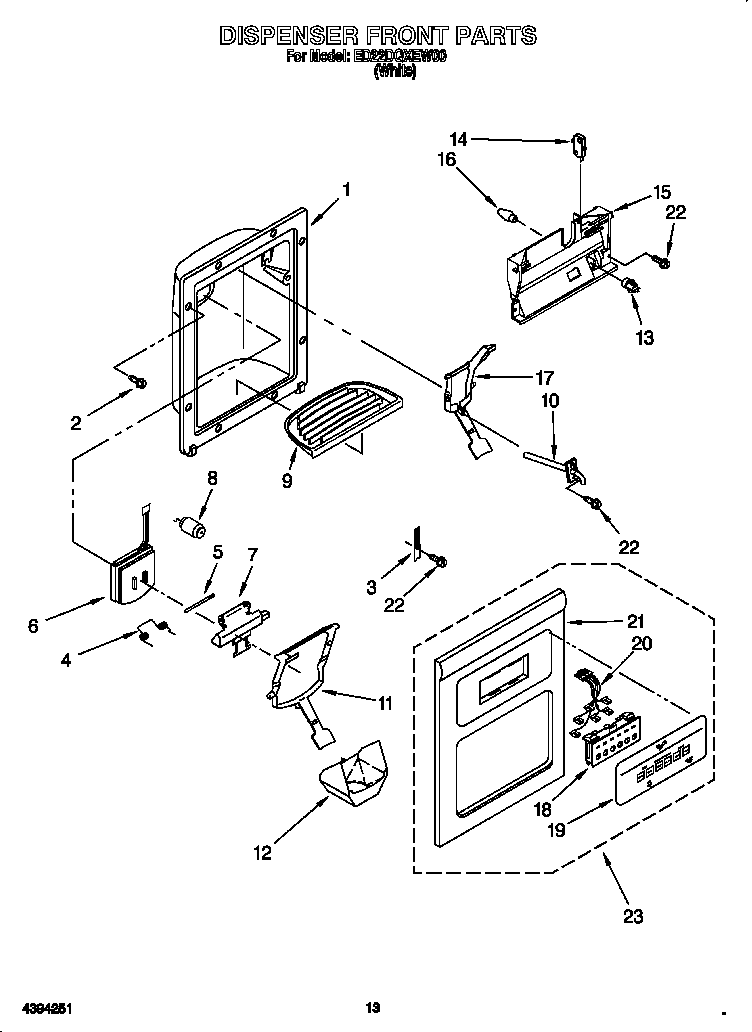 Whirlpool ED22DQXEW00 dispenser front parts diagram