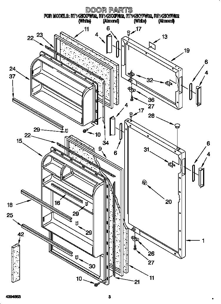 Roper RT14ZKYFW02 door diagram