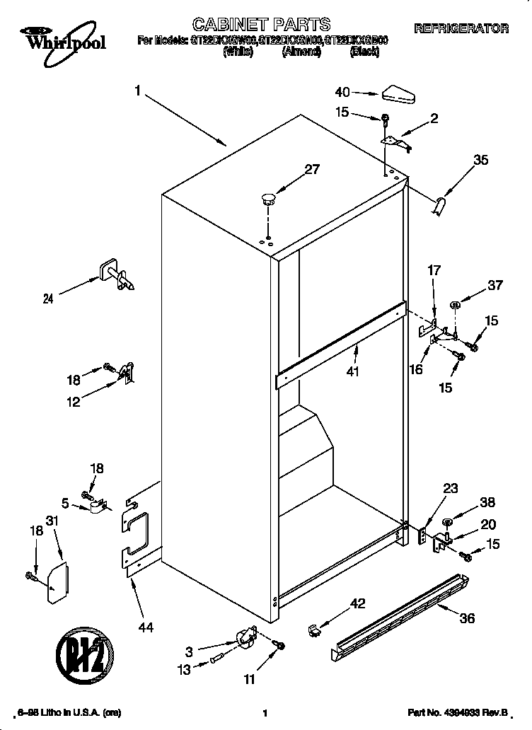 Whirlpool GT22DKXGB00 cabinet diagram