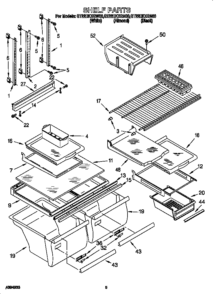 Whirlpool GT22DKXGB00 shelves diagram
