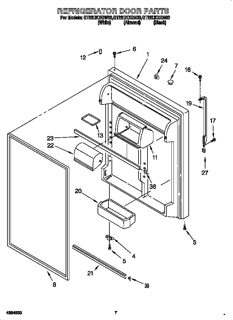 Whirlpool GT22DKXGB00 refrigerator door diagram