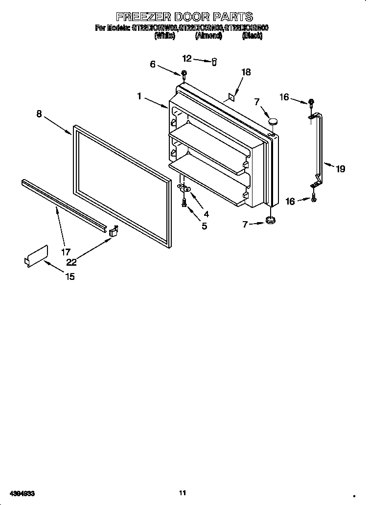 Whirlpool GT22DKXGB00 freezer door diagram