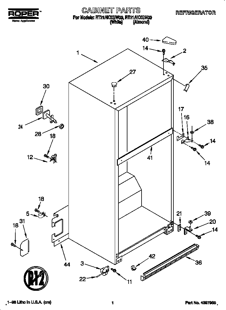 Roper RT21AKXGW00 cabinet diagram