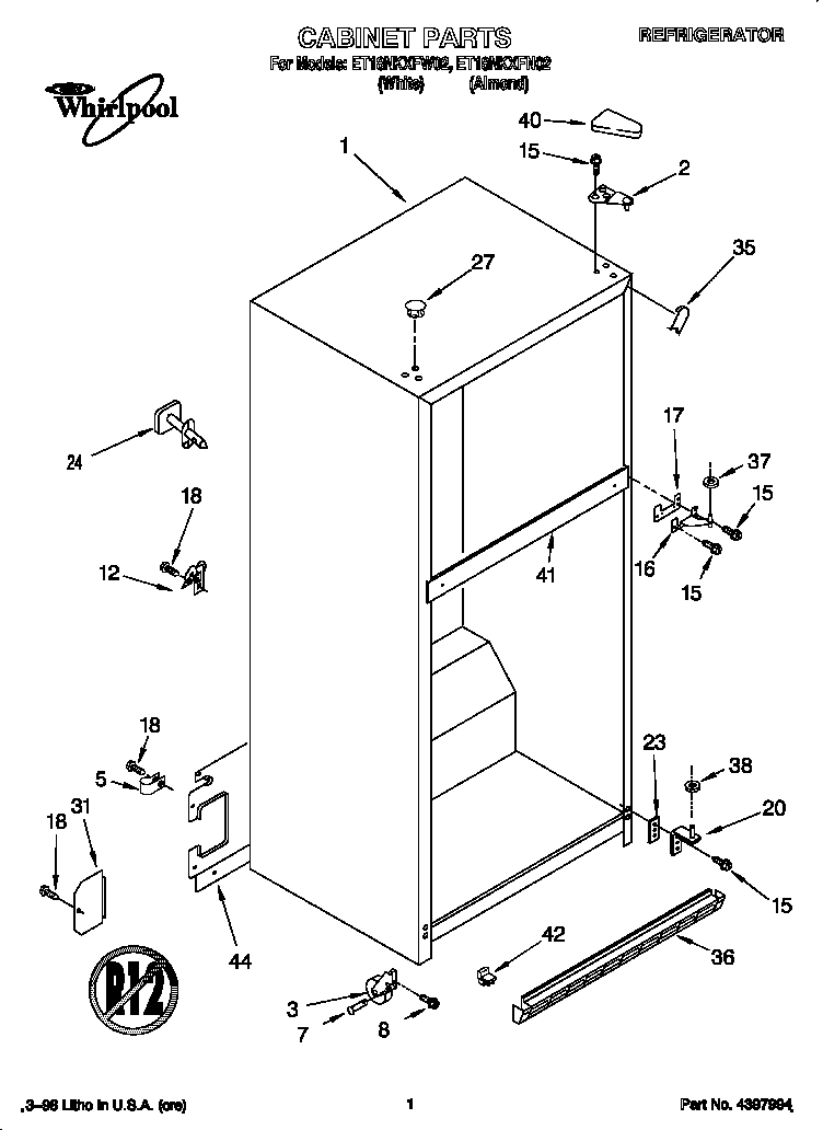 Whirlpool ET18NKXFW02 cabinet diagram