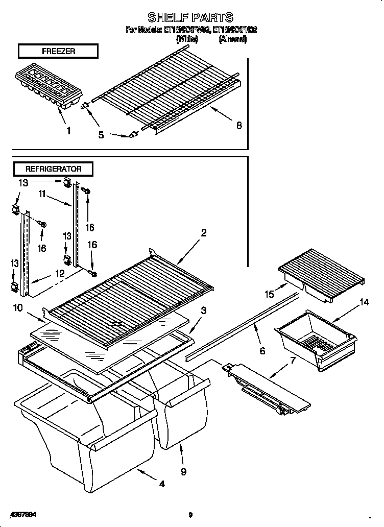 Whirlpool ET18NKXFW02 shelves diagram