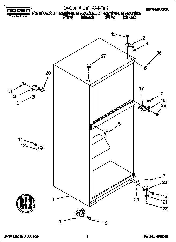 Roper RT14ZKXGN01 cabinet diagram
