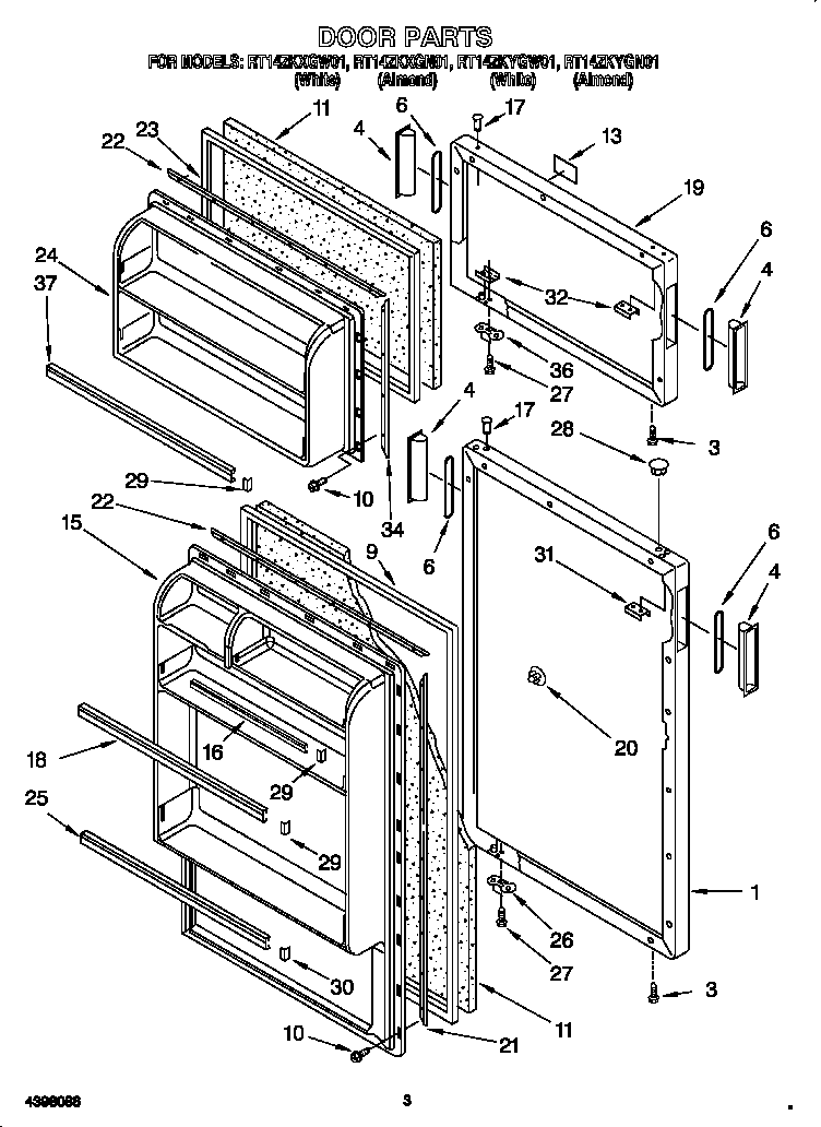 Roper RT14ZKXGN01 door diagram