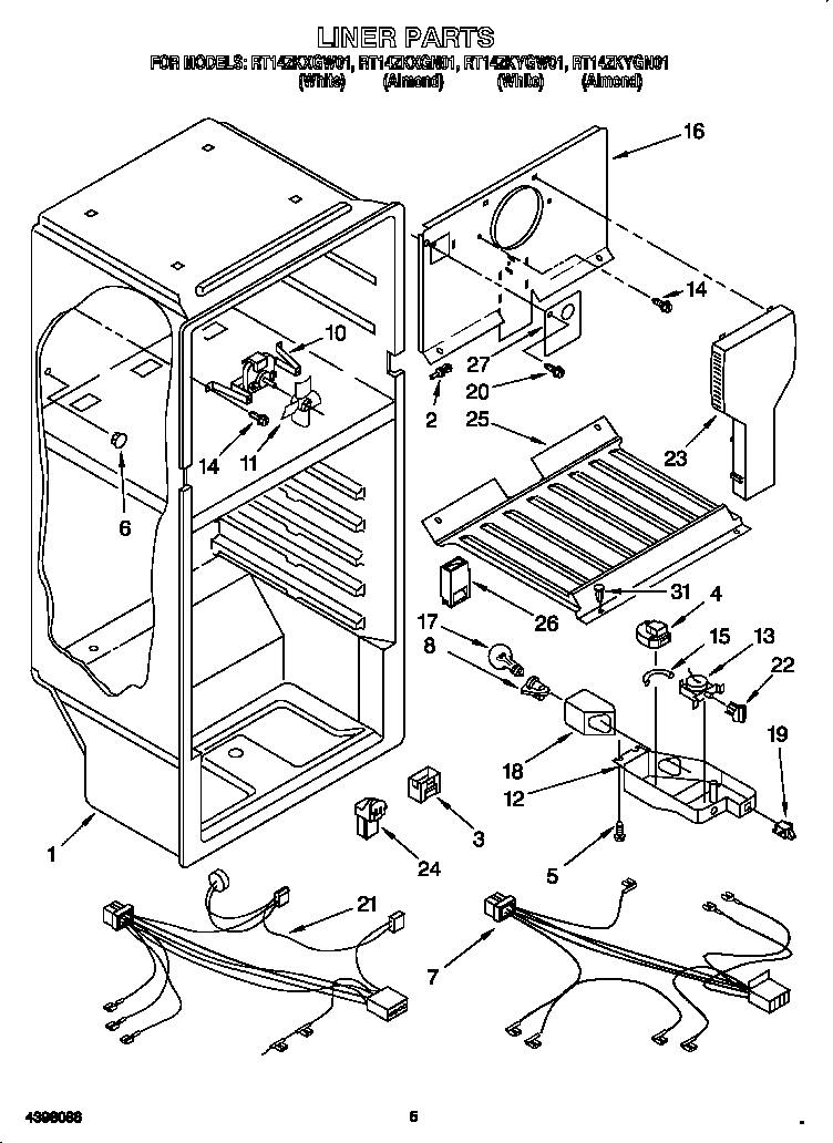 Roper RT14ZKXGN01 liner diagram
